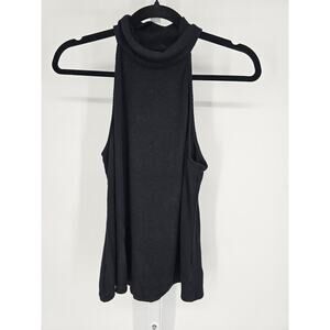 Enza Costa Womens Sz L High Neckline Tank Top Black Knit Ribbed